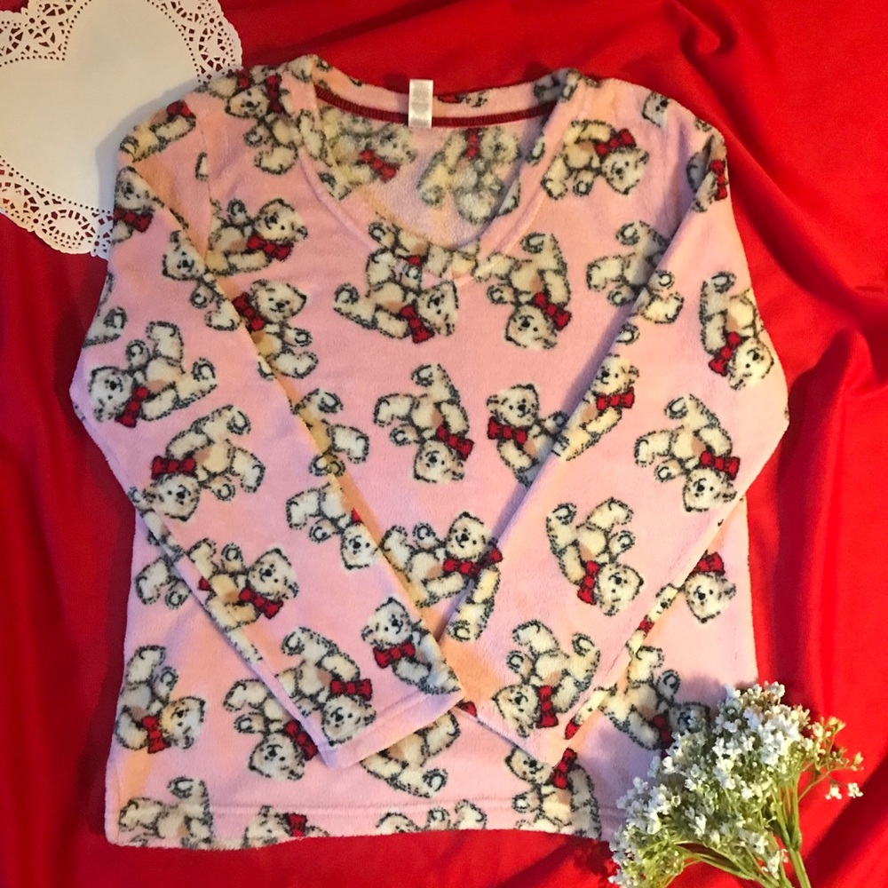 Laura Scott Pink Soft Teddy Bear PJ Top